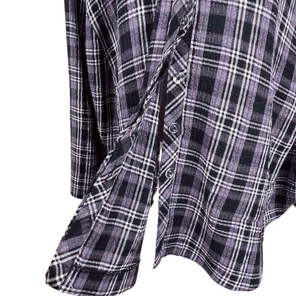 HABITAT Plaid Crinkle Tunic Top Gray Black Long Sleeve Shirt Size XL EUC - Picture 7 of 16